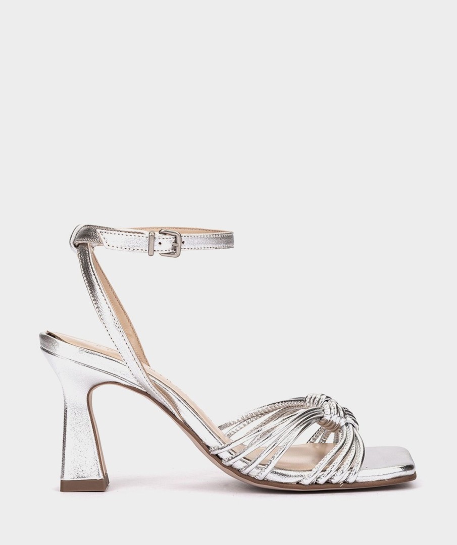 Shoe Pedro Miralles Heeled Sandals | Heeled Sandals Made In Metallic Leather Napa Metal Plata