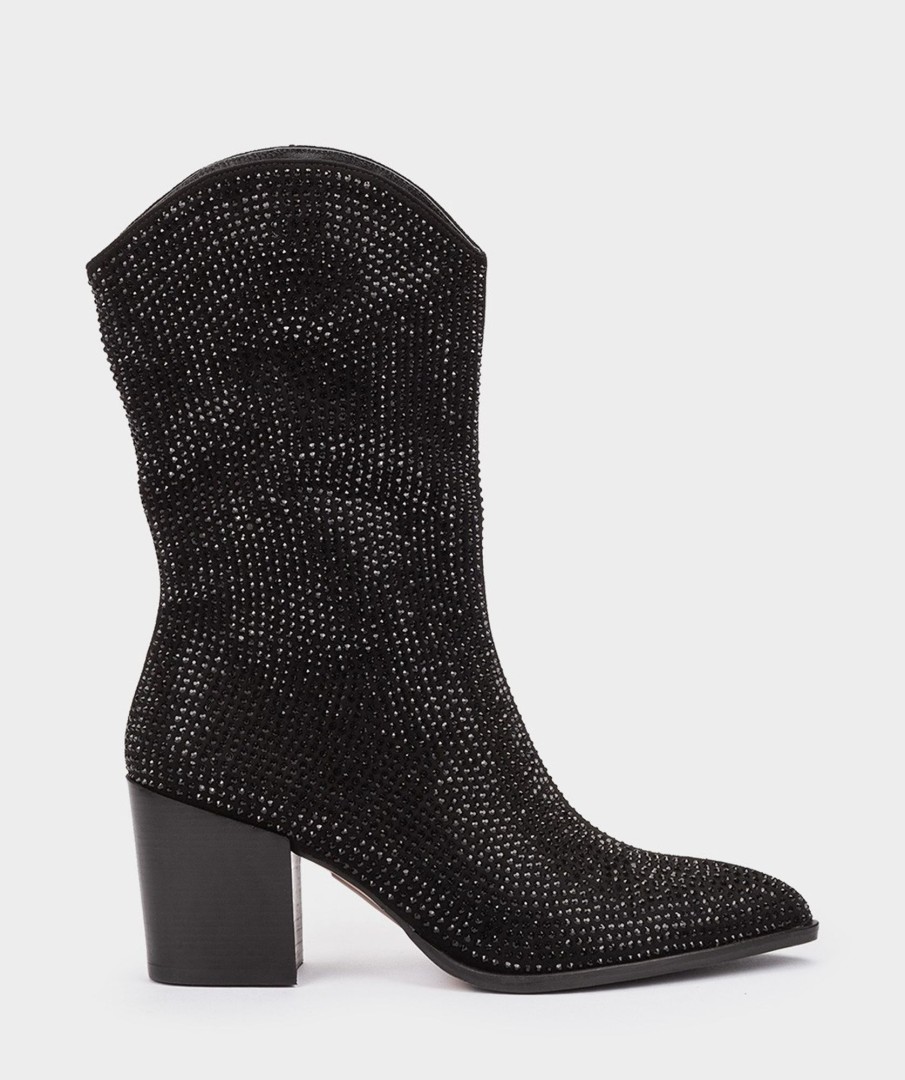 Shoe Pedro Miralles Boots | Id-Cut Fabric Boots With Rhinestones. Ante Strech Negro