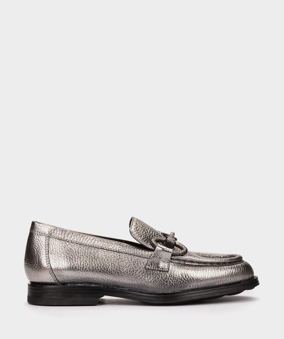 Shoe Pedro Miralles Loafers | Metallic Leather Moccasins In Golden Colour Nucleo Metal Peltro