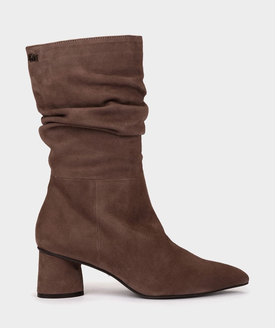 Shoe Pedro Miralles Boots | Brown Suede Mid-Calf Boots Amalfi Acero