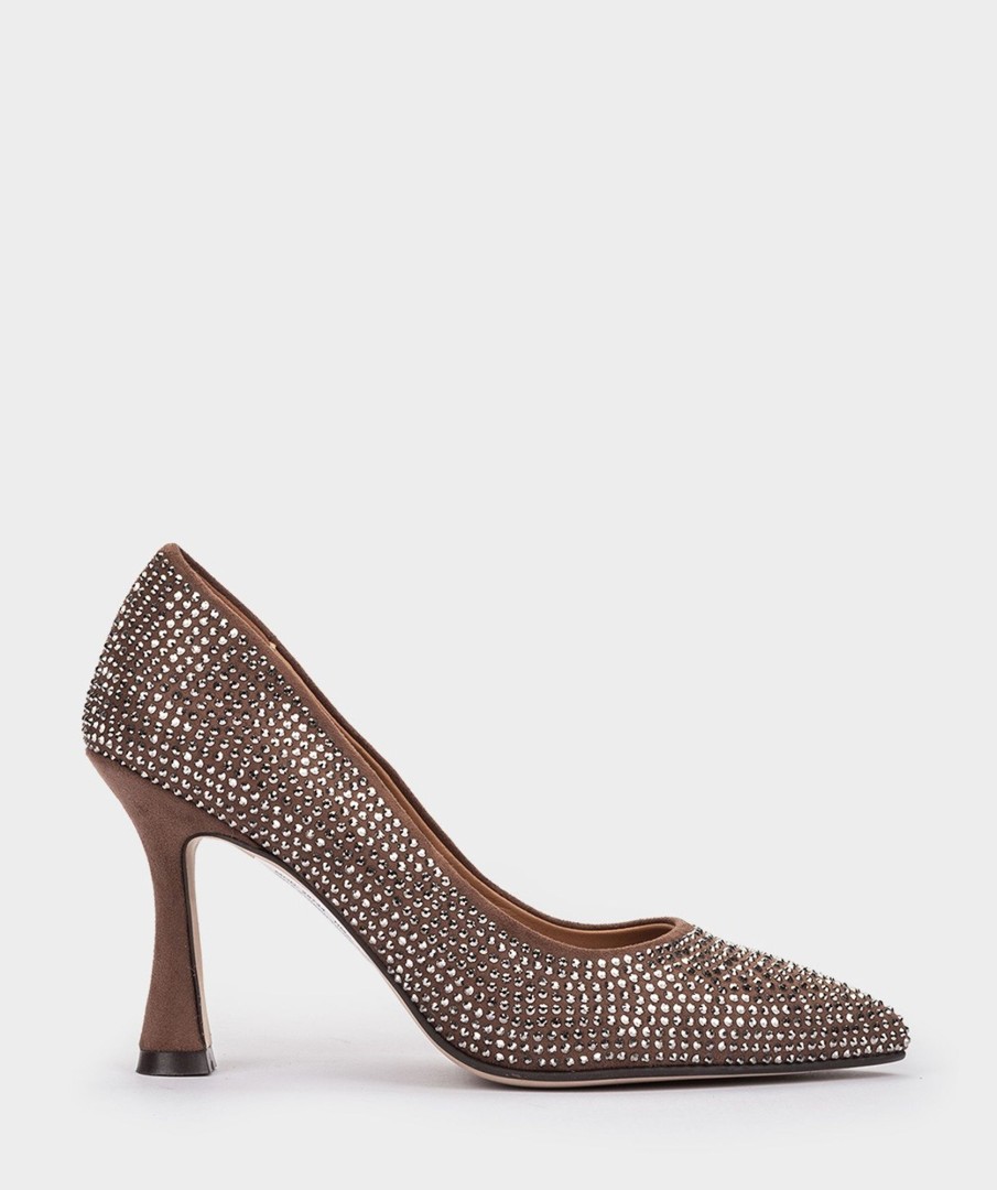 Shoe Pedro Miralles Pumps | Fabric Pumps With Rhinestones. Ante Strech Taupe