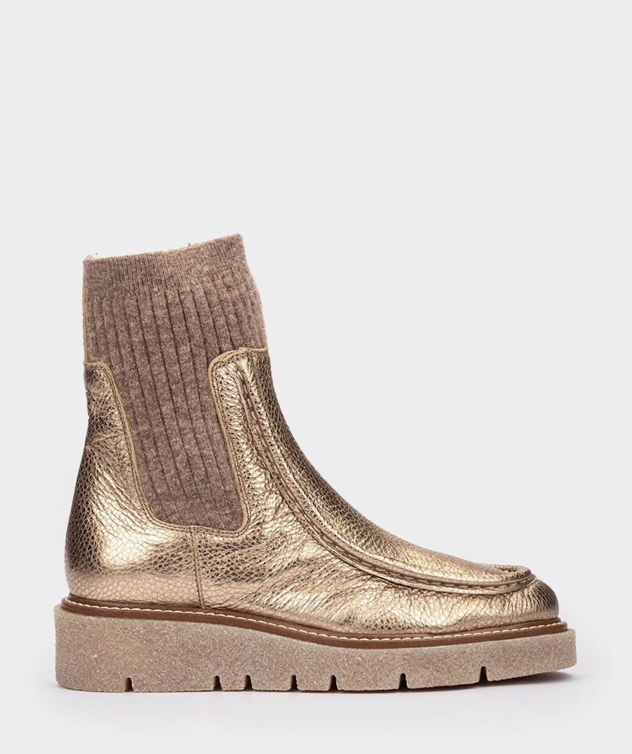 Shoe Pedro Miralles Ankle Boots | Metallic Leather Ankle Boots In Gold Colour Nucleo Metal Platino