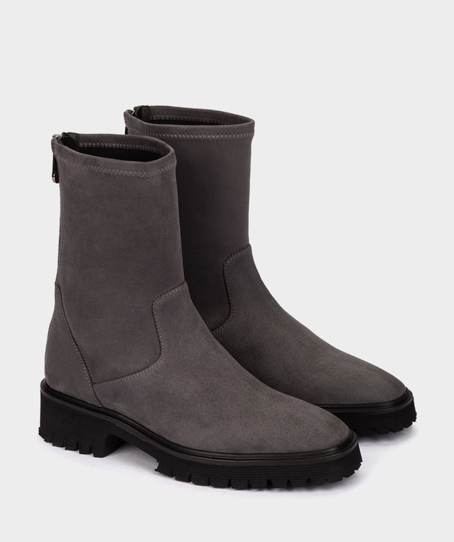 Shoe Pedro Miralles Ankle Boots | Grey Stretch Fabric Ankle Boots With Rear Zip Fastening Ante Strech Asfalto