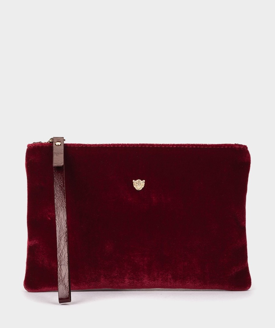 Accessories Pedro Miralles Evening Bags | Velvet Envelope Party Bag With Strap Velvet Guinda