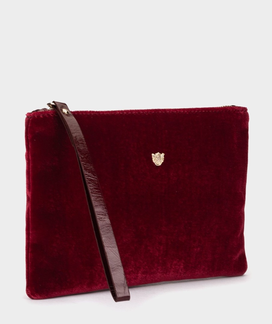 Accessories Pedro Miralles Evening Bags | Velvet Envelope Party Bag With Strap Velvet Guinda