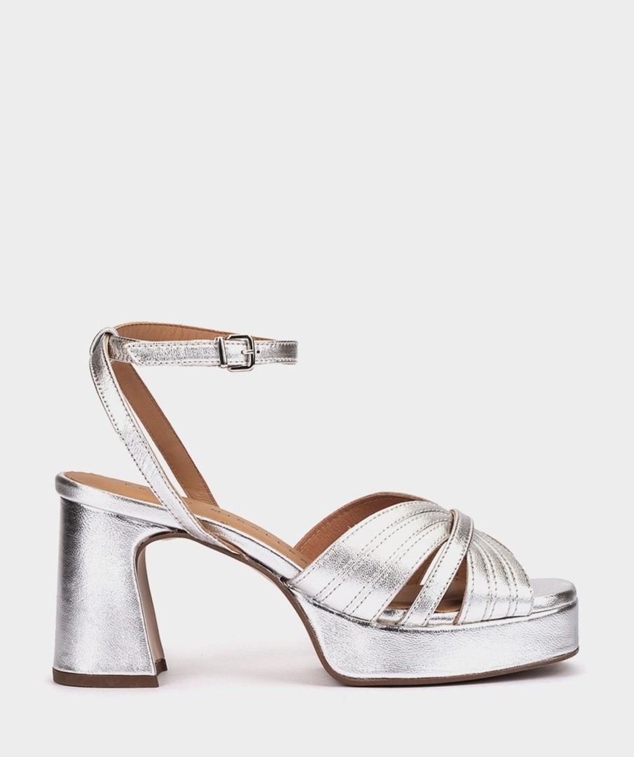 Shoe Pedro Miralles Heeled Sandals | Sandalias Tacon De Piel Napa Metal Plata