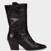 Shoe Pedro Miralles Boots | Black Embossed Leather Mid-Calf Boots Coco Negro