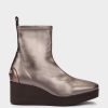 Shoe Pedro Miralles Ankle Boots | Metallic Smoke Stretch Vegan Leather Platform Wedge Ankle Boots Supreme Strech Humo