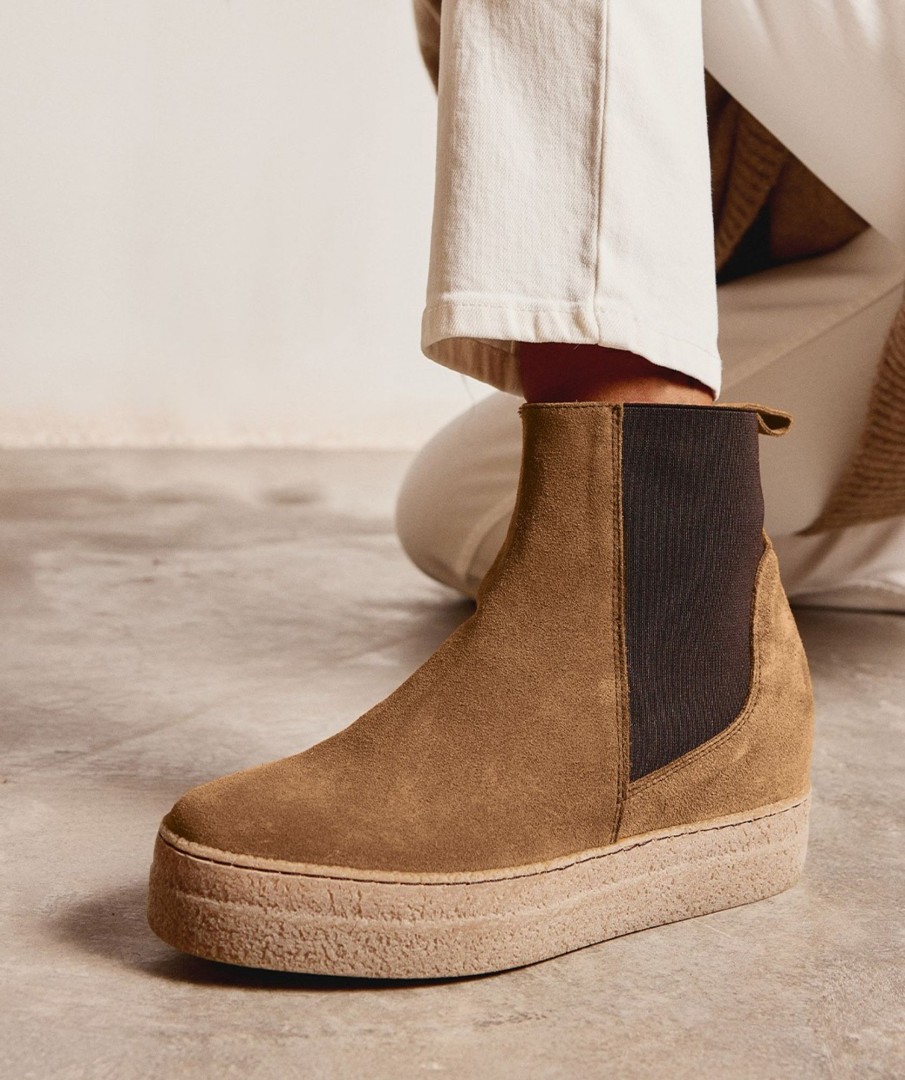 Shoe Pedro Miralles Ankle Boots | Wedge Ankle Boots With Platform In Brown Split Leather Velour Birra