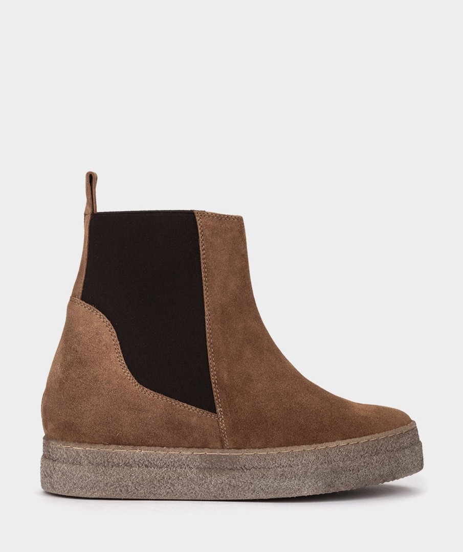 Shoe Pedro Miralles Ankle Boots | Wedge Ankle Boots With Platform In Brown Split Leather Velour Birra