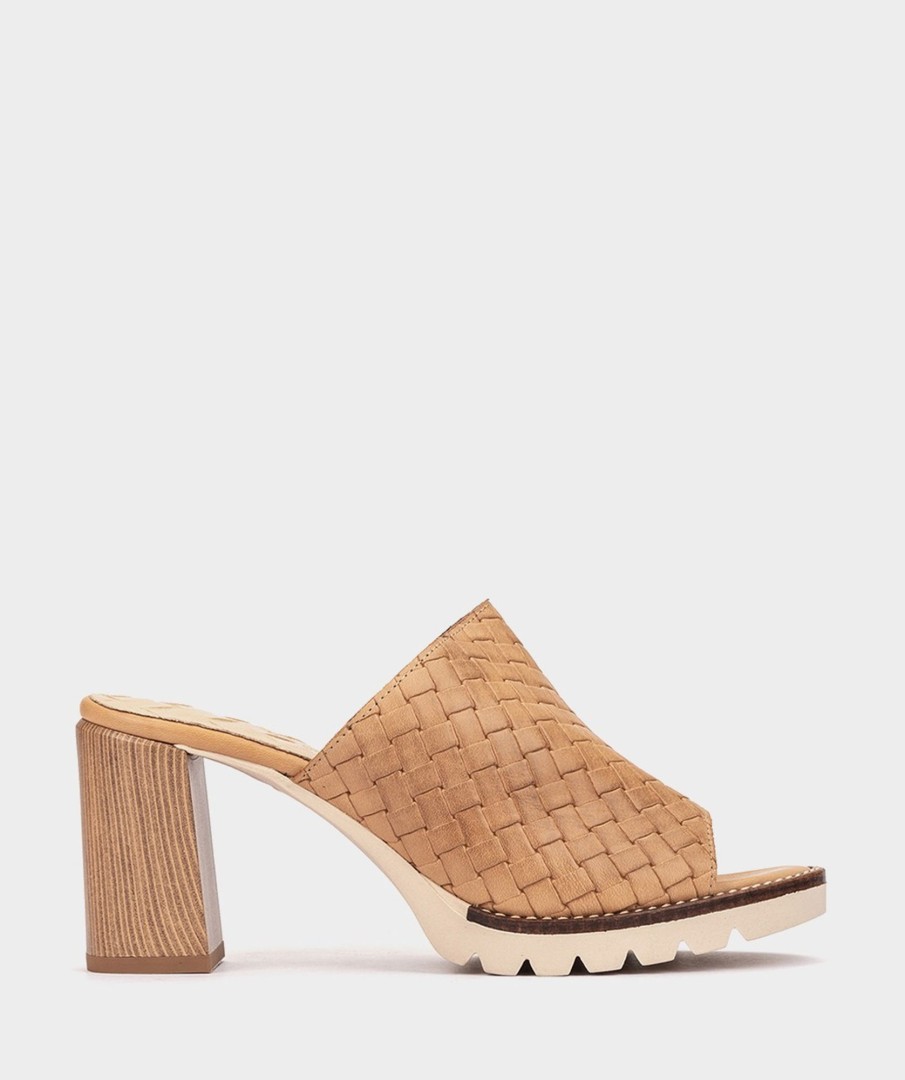 Shoe Pedro Miralles Heeled Sandals | Leather Heeled Sandals Alfa Trenza Camel