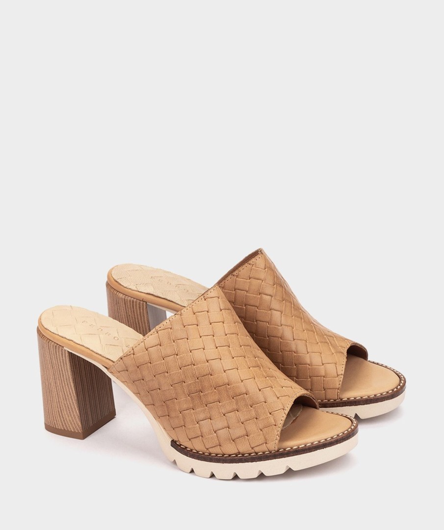 Shoe Pedro Miralles Heeled Sandals | Leather Heeled Sandals Alfa Trenza Camel