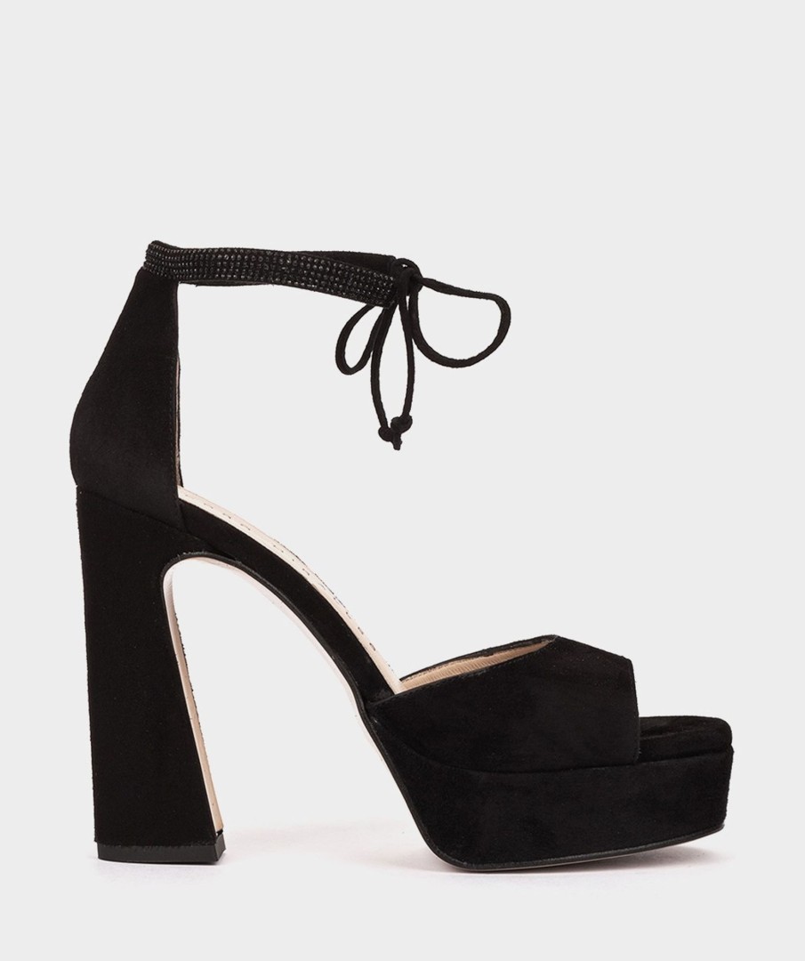 Shoe Pedro Miralles Heeled Sandals | Black Suede Platform Heeled Sandals With Platform In Black Amalfi Negro