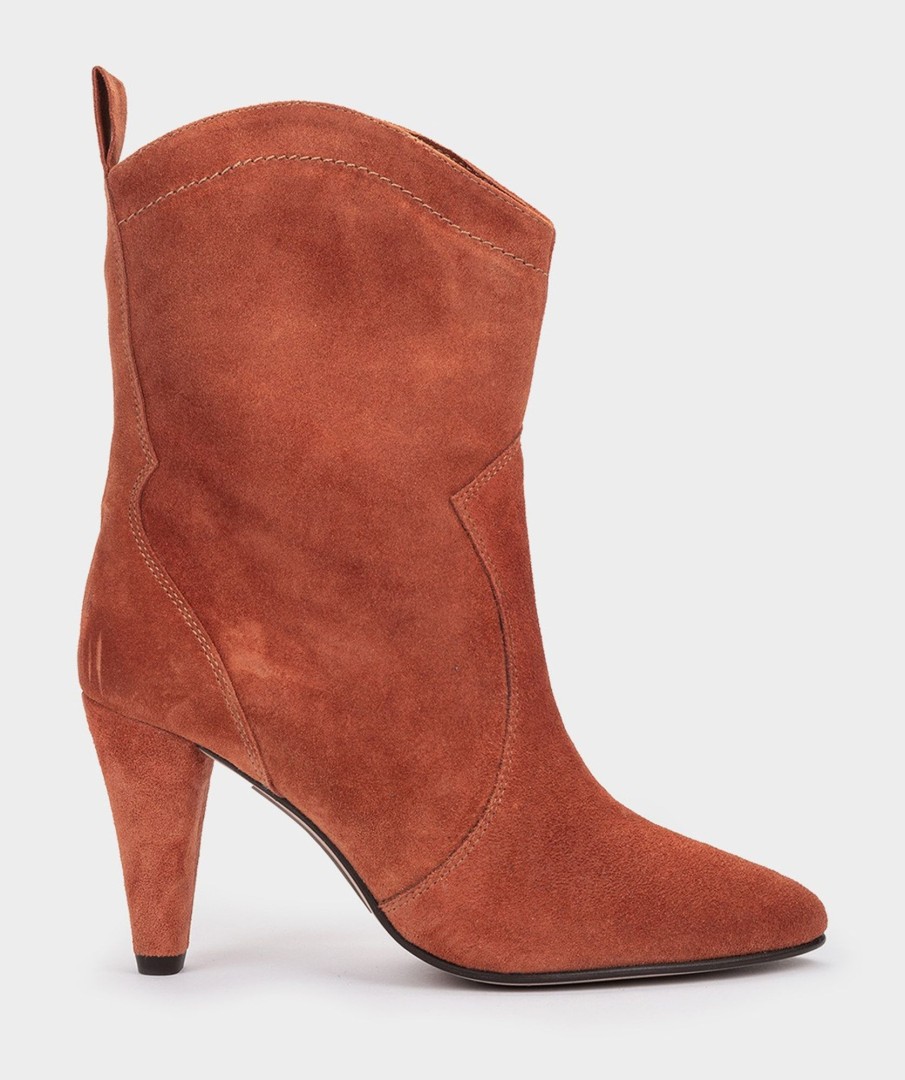 Shoe Pedro Miralles Boots | Mid-Calf Split Leather Boots With Heels Velour Siena