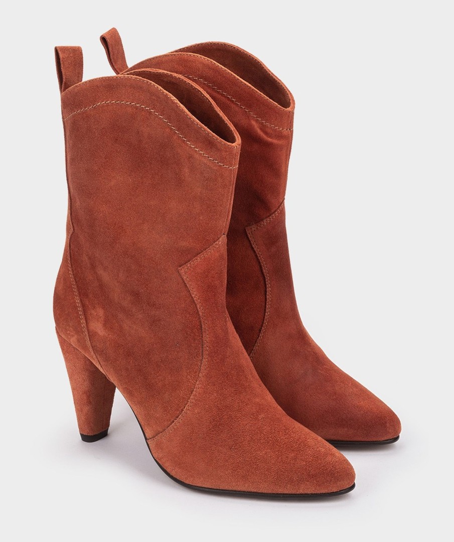 Shoe Pedro Miralles Boots | Mid-Calf Split Leather Boots With Heels Velour Siena