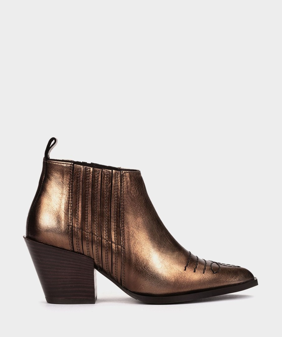 Shoe Pedro Miralles Ankle Boots | Bronze Metallic Leather Ankle Boots Metal Viejo Humo