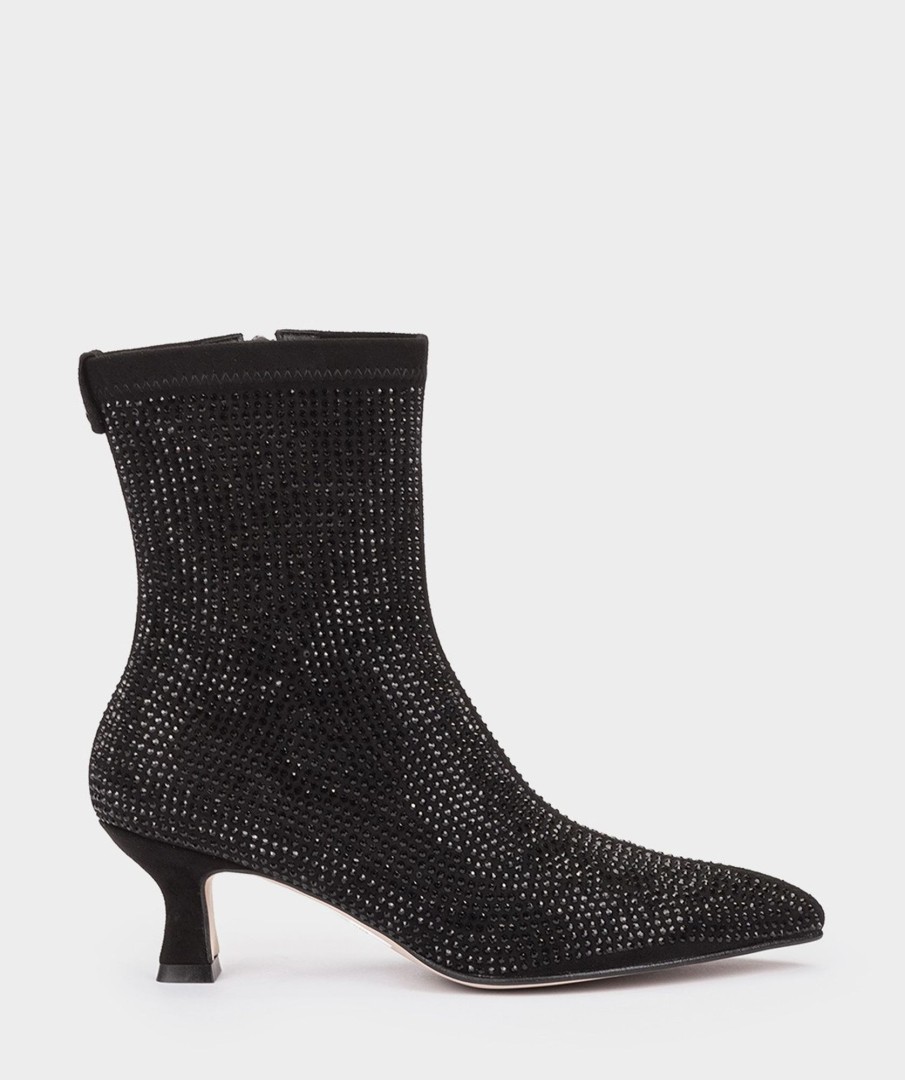 Shoe Pedro Miralles Ankle Boots | Shiny Fabric Ankle Boots With Heel Ante Strech Negro