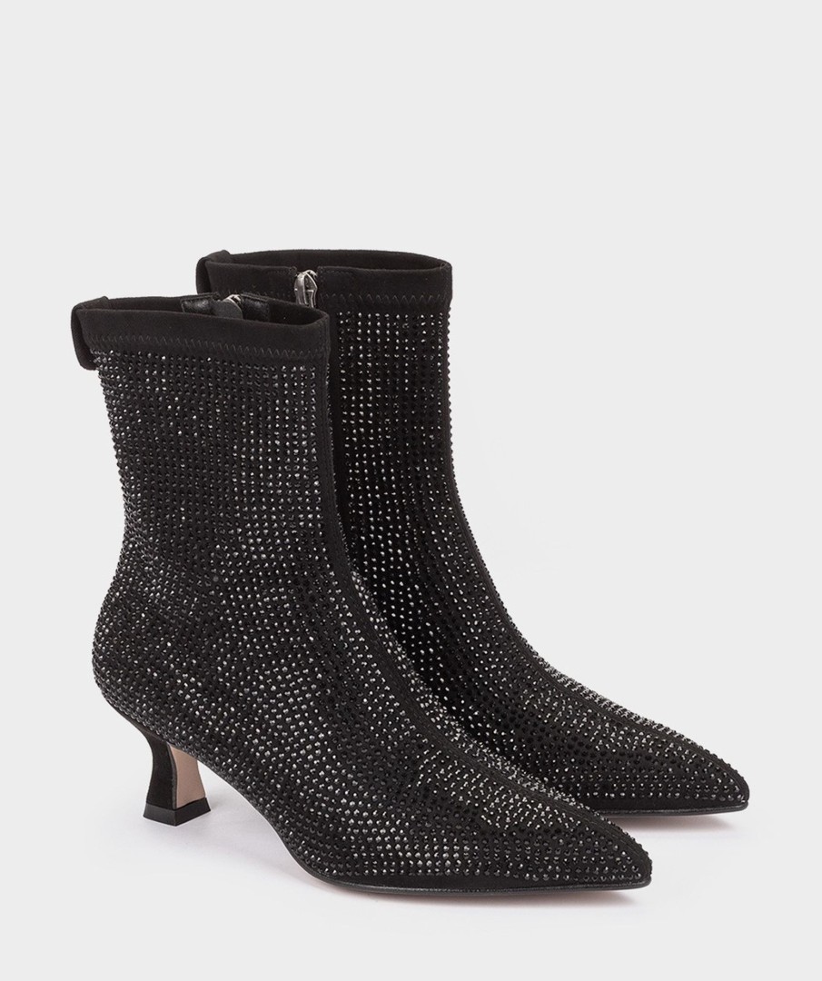 Shoe Pedro Miralles Ankle Boots | Shiny Fabric Ankle Boots With Heel Ante Strech Negro