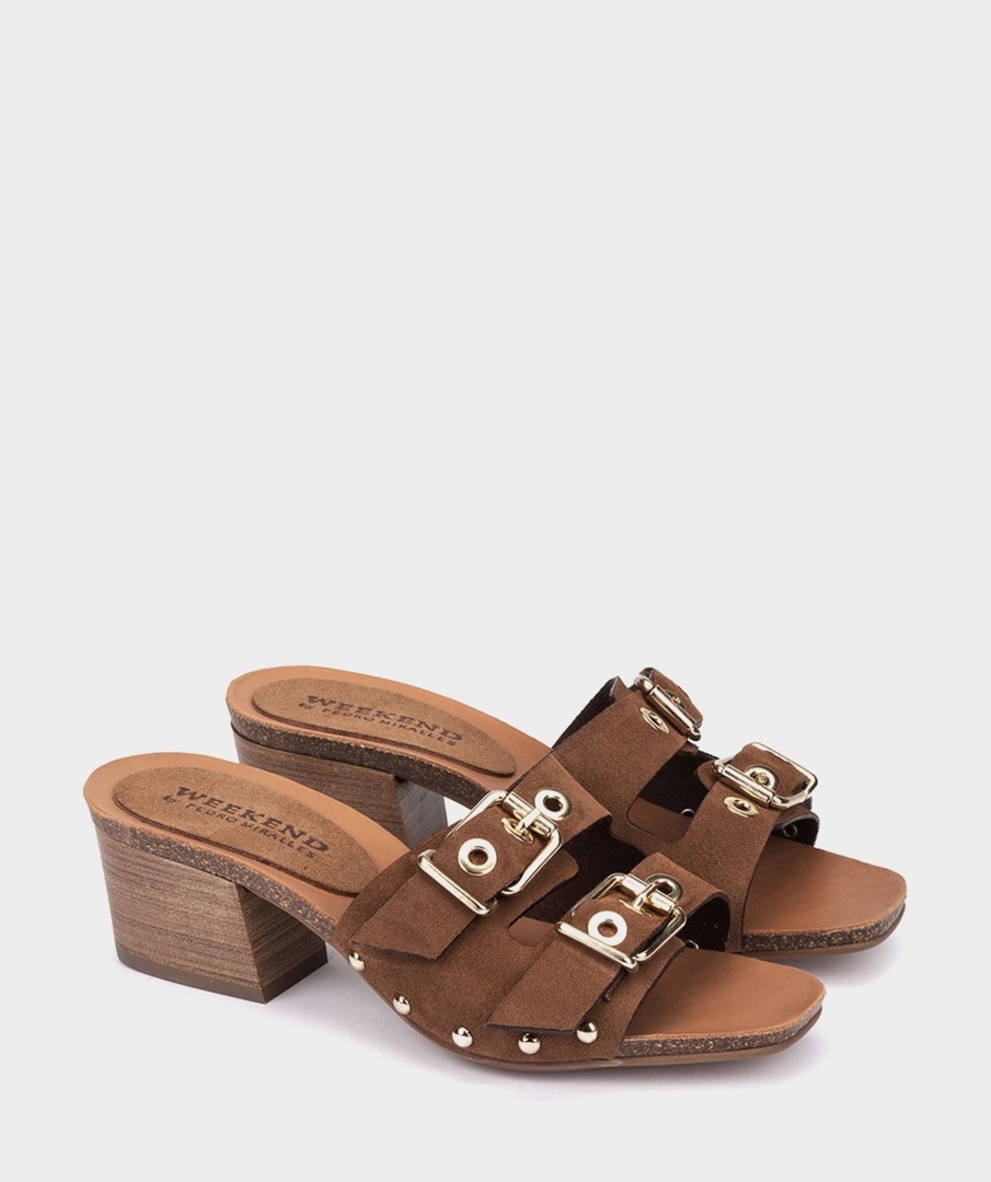 Shoe Pedro Miralles Clogs | Leather Sandals Tormenta Tabaco