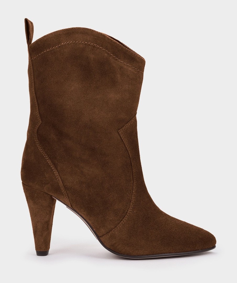 Shoe Pedro Miralles Boots | Mid-Calf Split Leather Boots With Heels Velour Tabaco