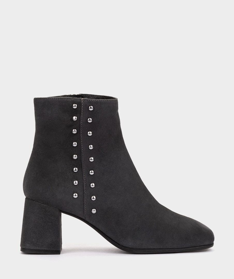 Shoe Pedro Miralles Ankle Boots | Heeled Ankle Boots Made In Dark Grey Suede Amalfi Grigio