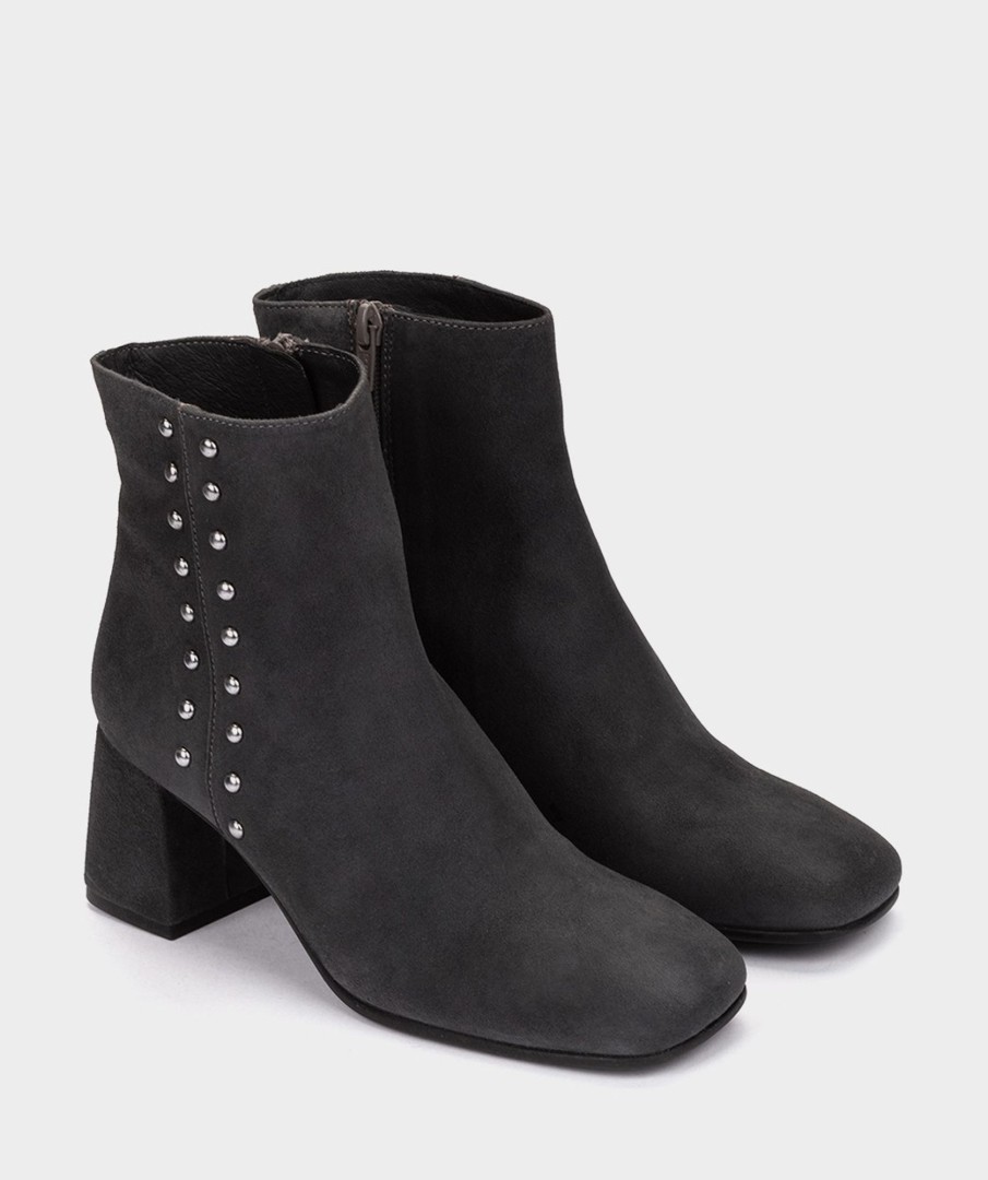 Shoe Pedro Miralles Ankle Boots | Heeled Ankle Boots Made In Dark Grey Suede Amalfi Grigio