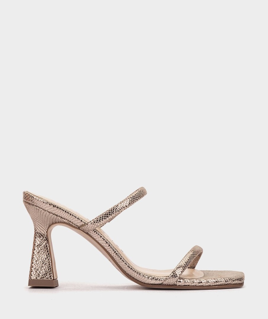 Shoe Pedro Miralles Heeled Sandals | Metallic Leather Heeled Sandals Serpiente Metal Humo