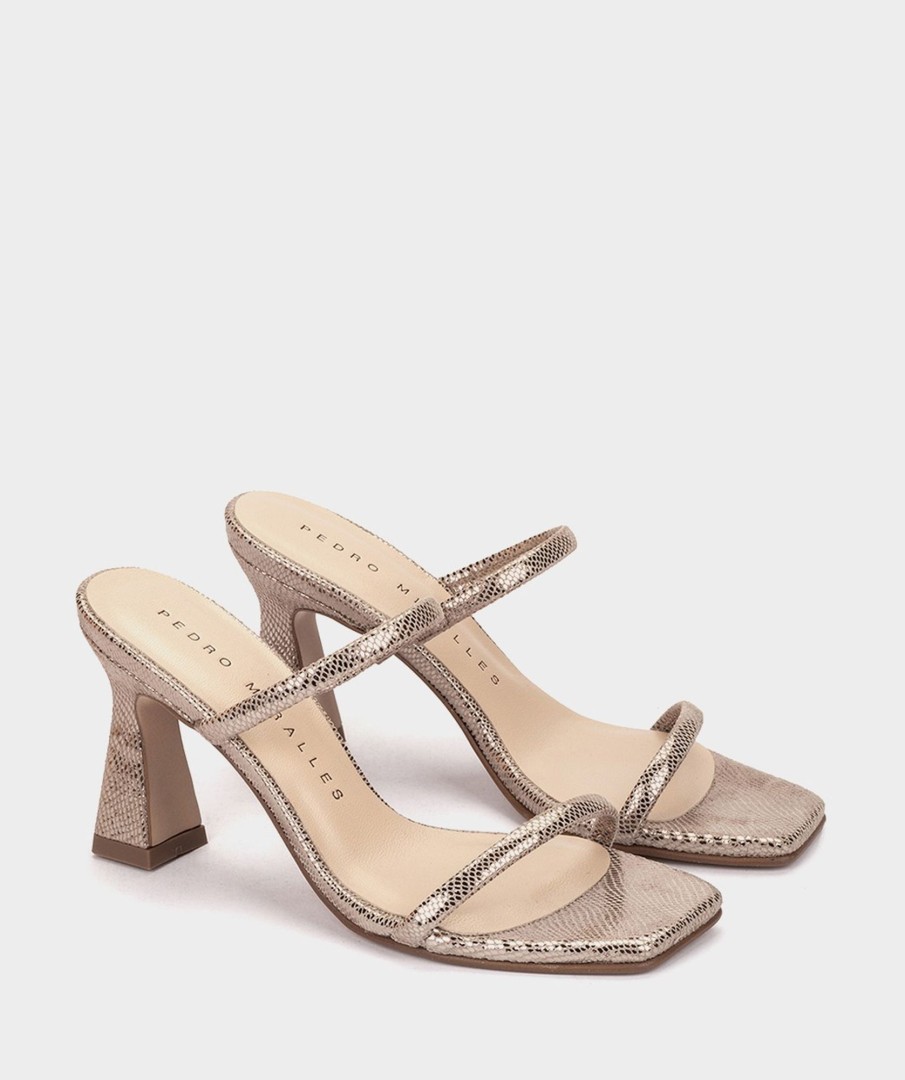 Shoe Pedro Miralles Heeled Sandals | Metallic Leather Heeled Sandals Serpiente Metal Humo