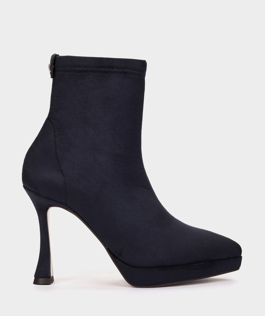 Shoe Pedro Miralles Ankle Boots | Ankle Boots With Heel Made Of Suede Effect Elastic Fabric In Navy Blue Colour Ante Strech Marino