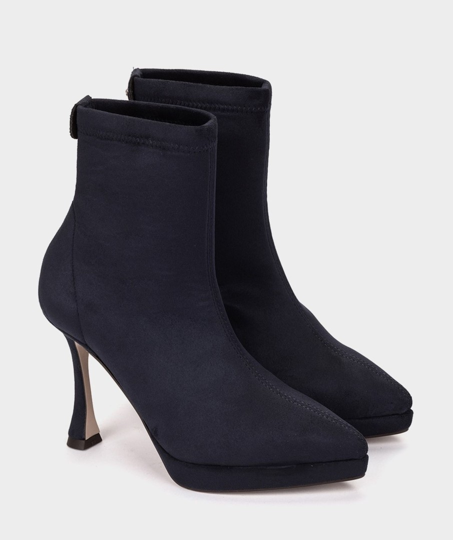 Shoe Pedro Miralles Ankle Boots | Ankle Boots With Heel Made Of Suede Effect Elastic Fabric In Navy Blue Colour Ante Strech Marino