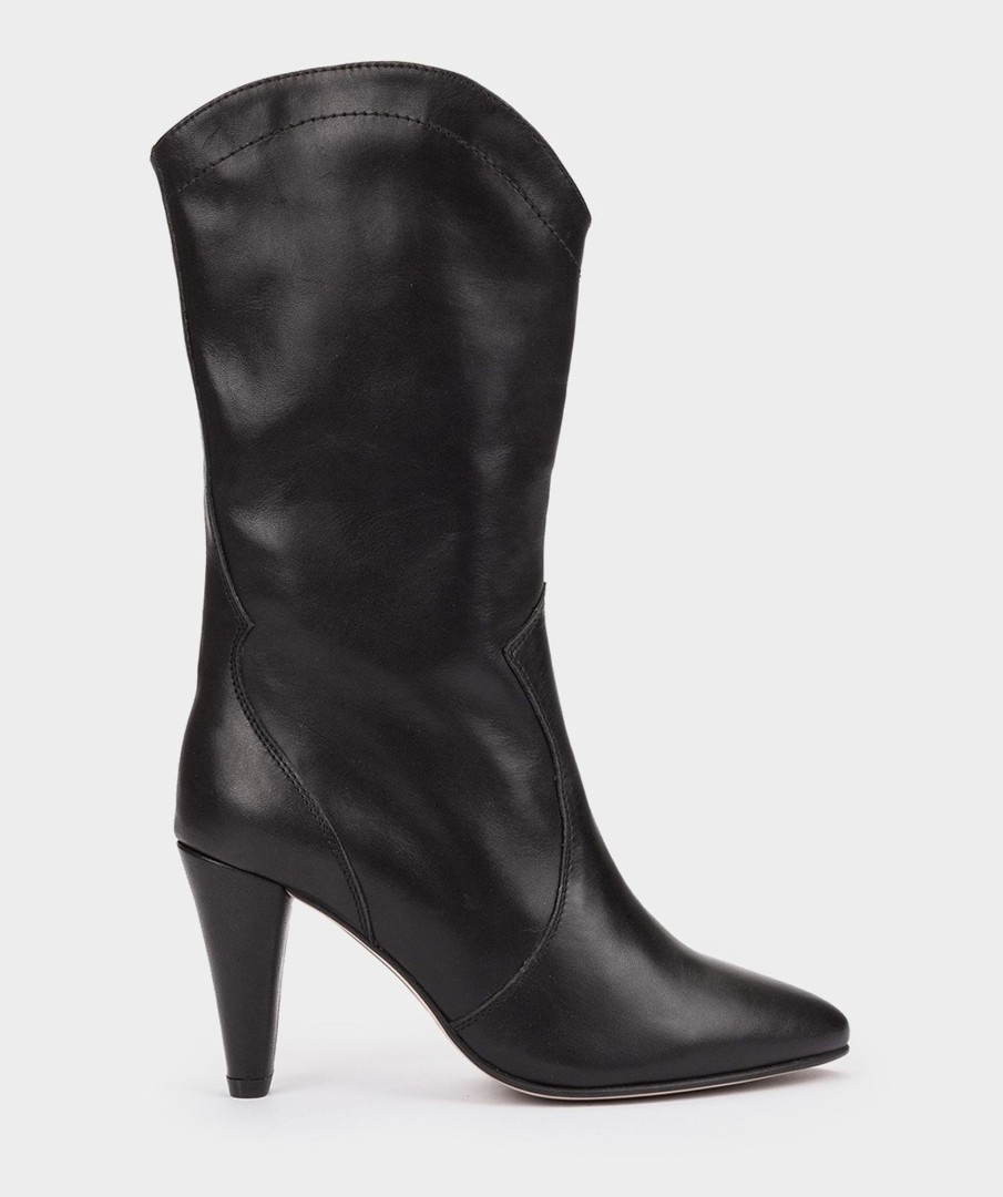 Shoe Pedro Miralles Boots | High Heeled Boots Made Of Black Leather Seta Negro