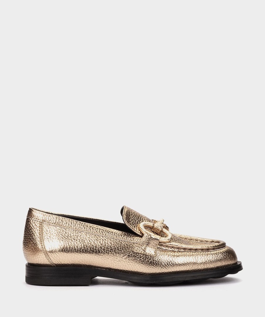 Shoe Pedro Miralles Loafers | Metallic Leather Moccasins In Golden Colour Nucleo Metal Platino