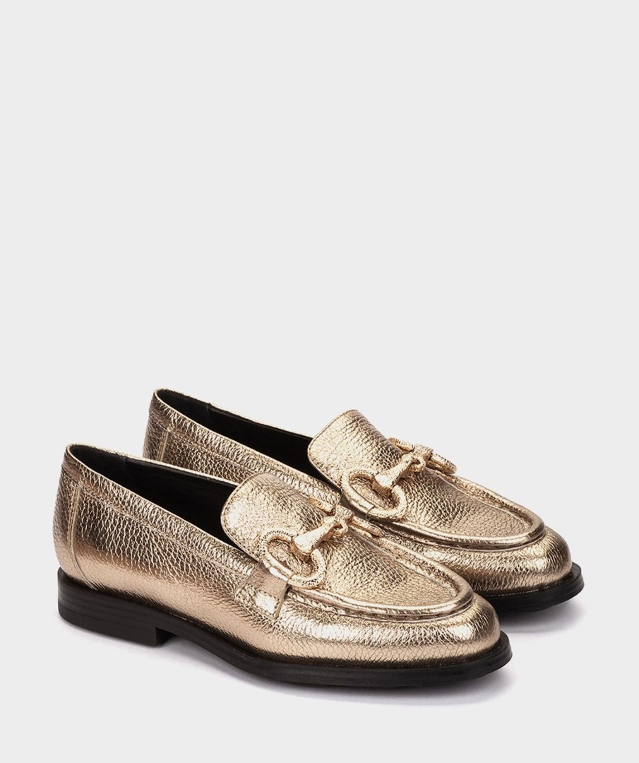 Shoe Pedro Miralles Loafers | Metallic Leather Moccasins In Golden Colour Nucleo Metal Platino