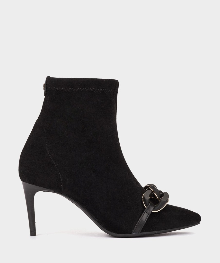 Shoe Pedro Miralles Ankle Boots | Ankle Boots With Heel And Pointed Toe, Made Of Suede Effect Elastic Fabric In Black Colour. Ante Strech Negro