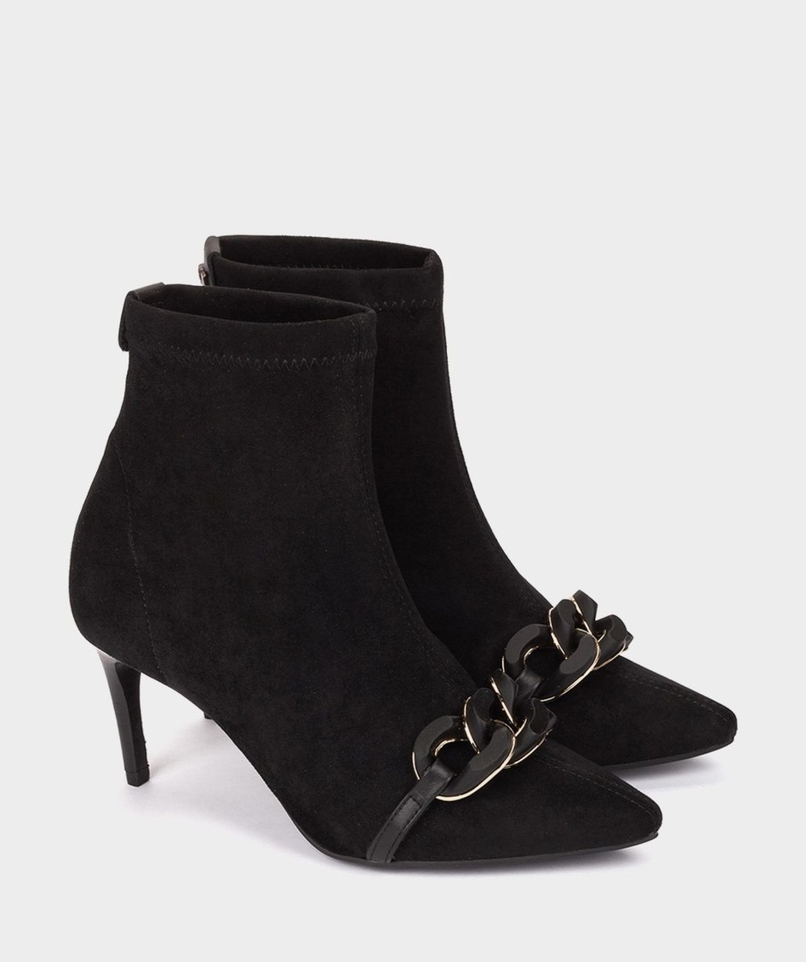 Shoe Pedro Miralles Ankle Boots | Ankle Boots With Heel And Pointed Toe, Made Of Suede Effect Elastic Fabric In Black Colour. Ante Strech Negro