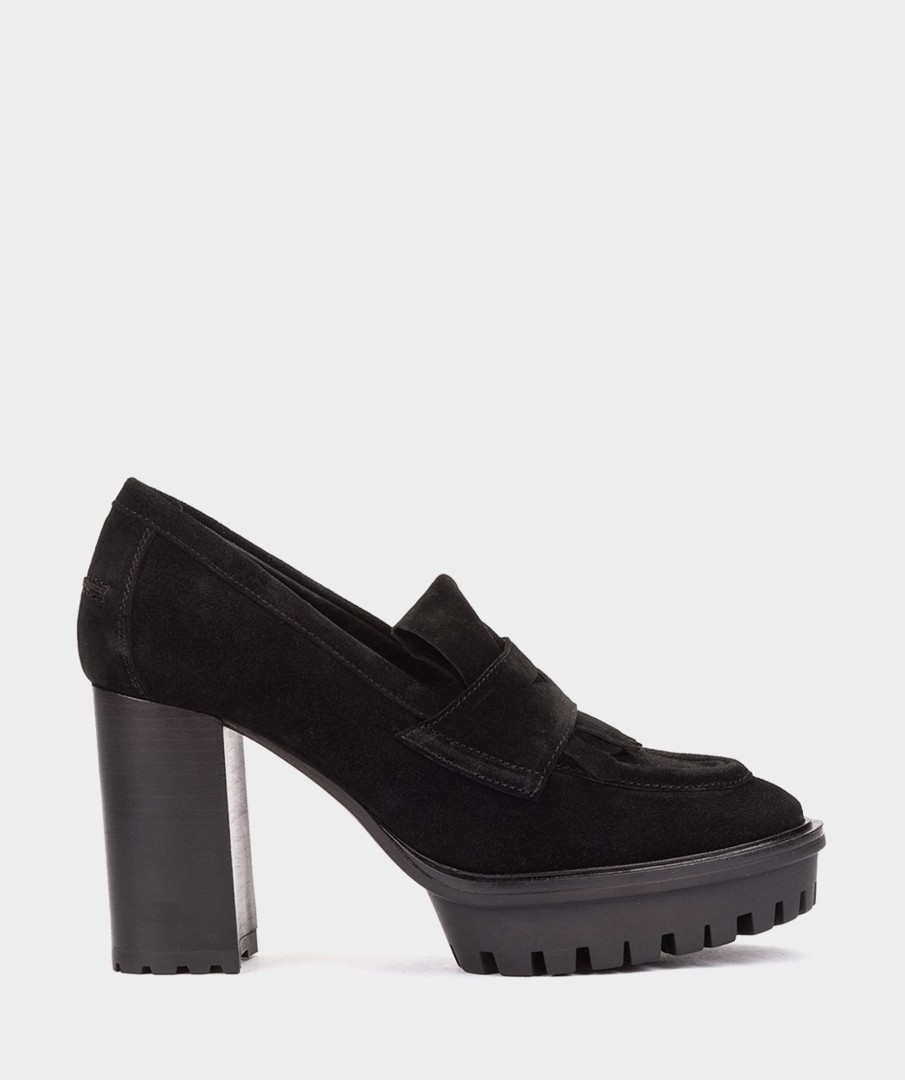 Shoe Pedro Miralles Pumps | Loafers With Heel Made Of Split Leather In Black Colour Velour Negro