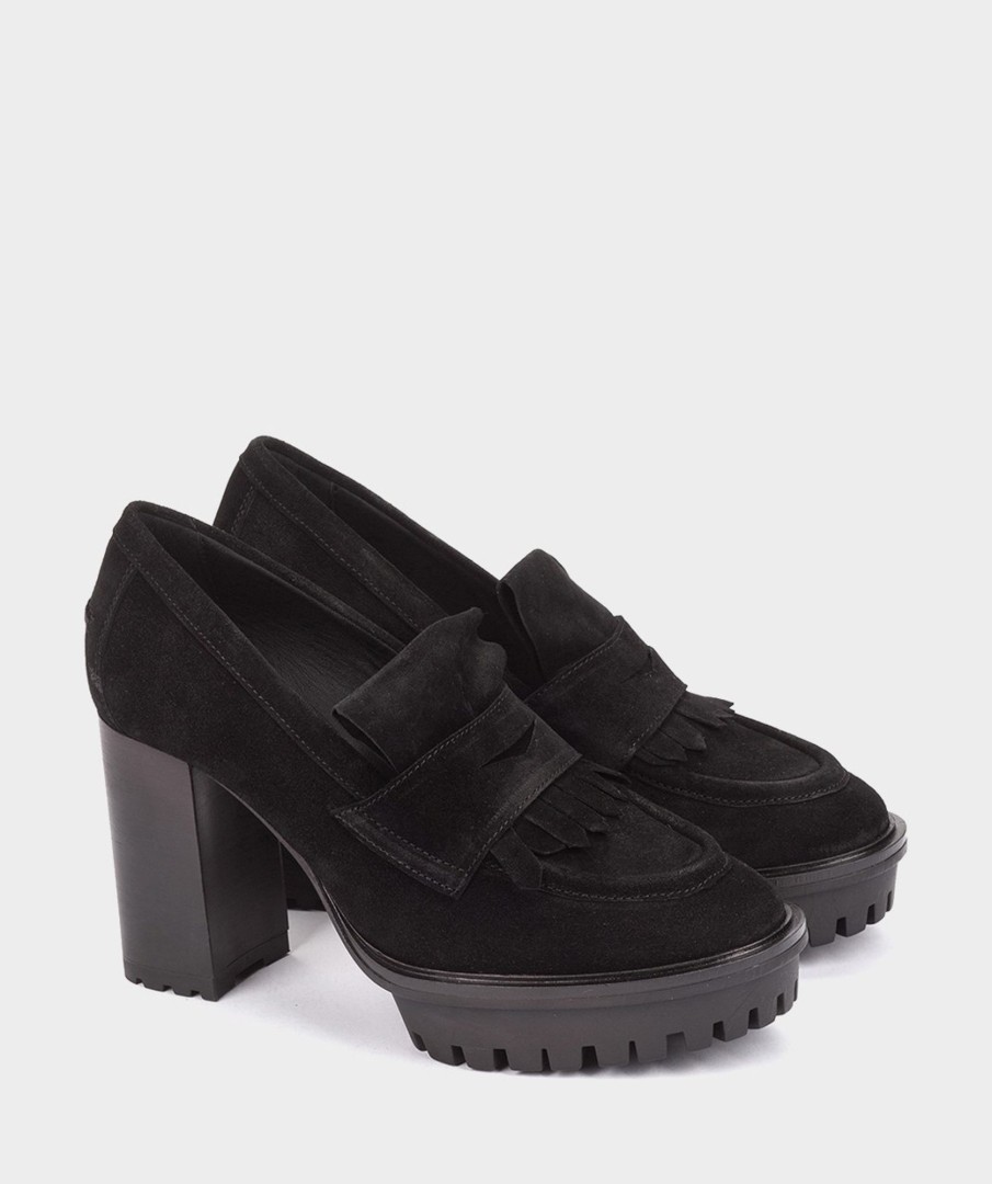 Shoe Pedro Miralles Pumps | Loafers With Heel Made Of Split Leather In Black Colour Velour Negro