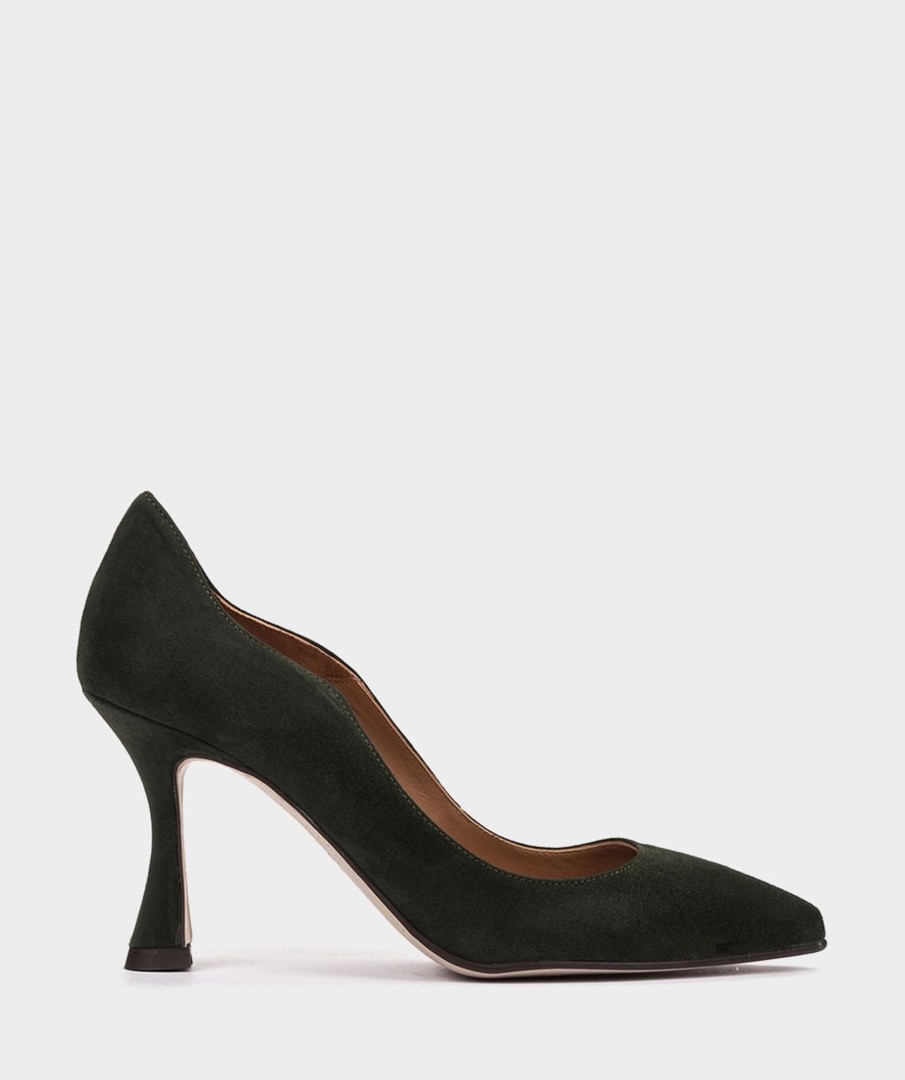 Shoe Pedro Miralles Pumps | Heeled Shoes With A Pointed Toe, Made In Green Suede Amalfi Bosque