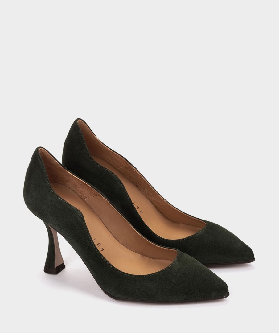 Shoe Pedro Miralles Pumps | Heeled Shoes With A Pointed Toe, Made In Green Suede Amalfi Bosque