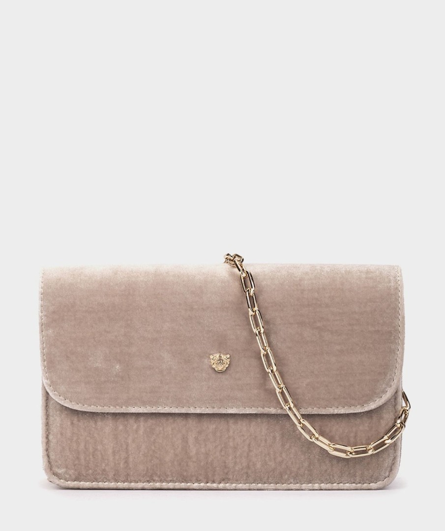 Accessories Pedro Miralles Evening Bags | Velvet Party Bag With Chain Velvet Beige