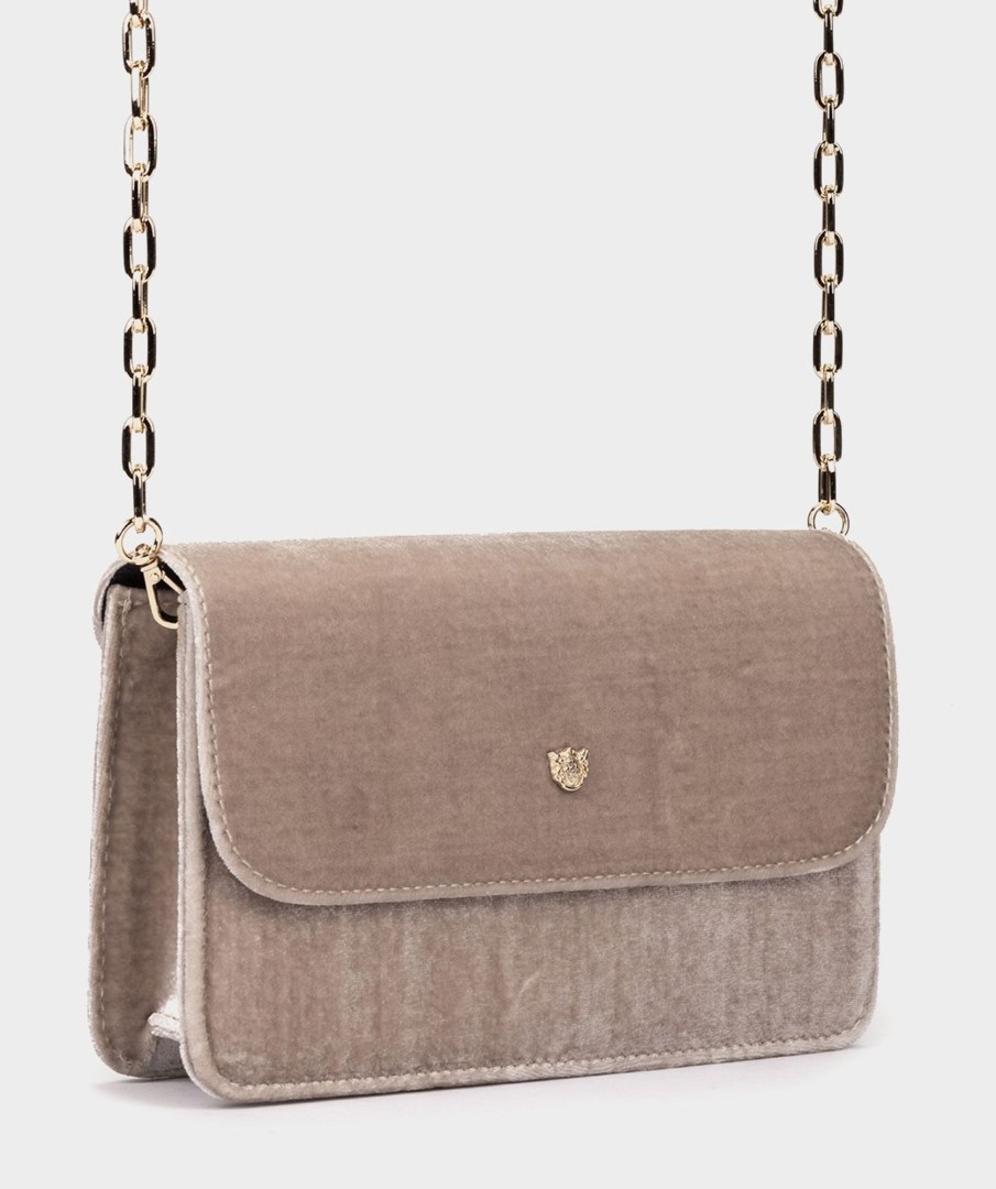 Accessories Pedro Miralles Evening Bags | Velvet Party Bag With Chain Velvet Beige