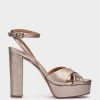 Shoe Pedro Miralles Heeled Sandals | Metallic Leather Platform Heeled Sandals Napa Metal Humo