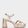 Shoe Pedro Miralles Heeled Sandals | Wide Heel Platform Sandals Made In Leather Napa Metal Platino