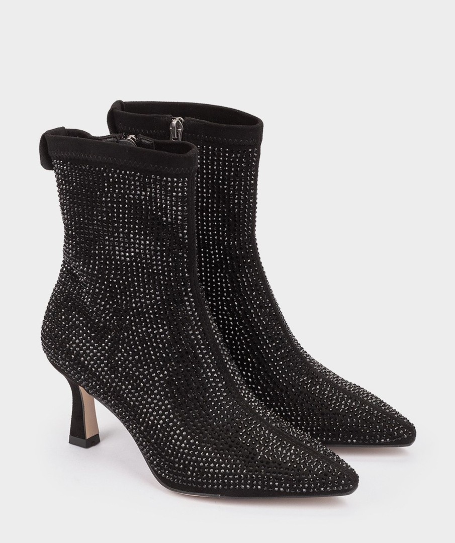 Shoe Pedro Miralles Ankle Boots | Fabric Ankle Boots With Rhinestones. Ante Strech Negro