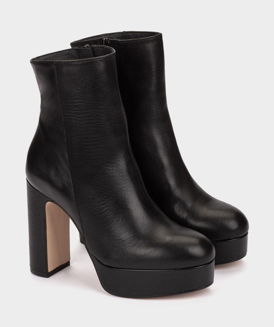 Shoe Pedro Miralles Ankle Boots | Platform Heel Ankle Boots Made Of Black Leather Seta Negro