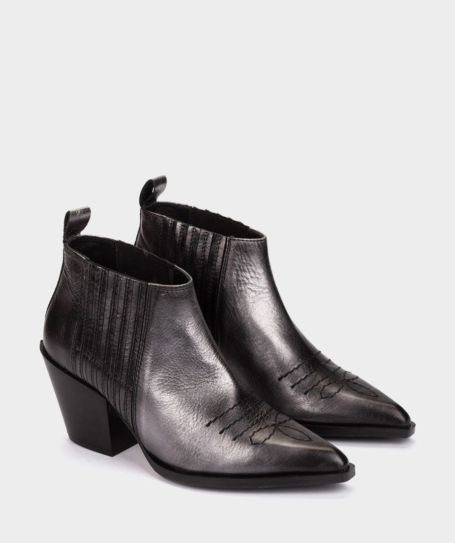 Shoe Pedro Miralles Ankle Boots | Silver Metallic Leather Ankle Boots Metal Viejo Acero