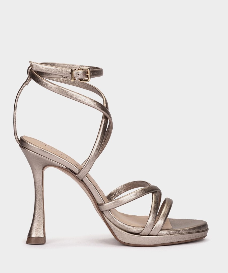 Shoe Pedro Miralles Heeled Sandals | Metallic Leather Heeled Sandals Napa Metal Humo