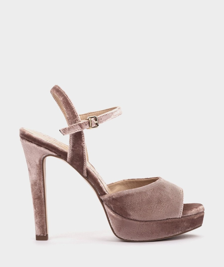 Shoe Pedro Miralles Heeled Sandals | Nude Velvet Platform Heeled Sandals Velvet Nude