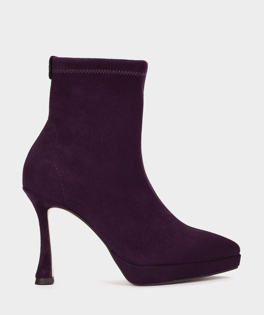 Shoe Pedro Miralles Ankle Boots | Heeled Ankle Boots Made In Purple Suede Effect Stretch Fabric Ante Strech Prugna