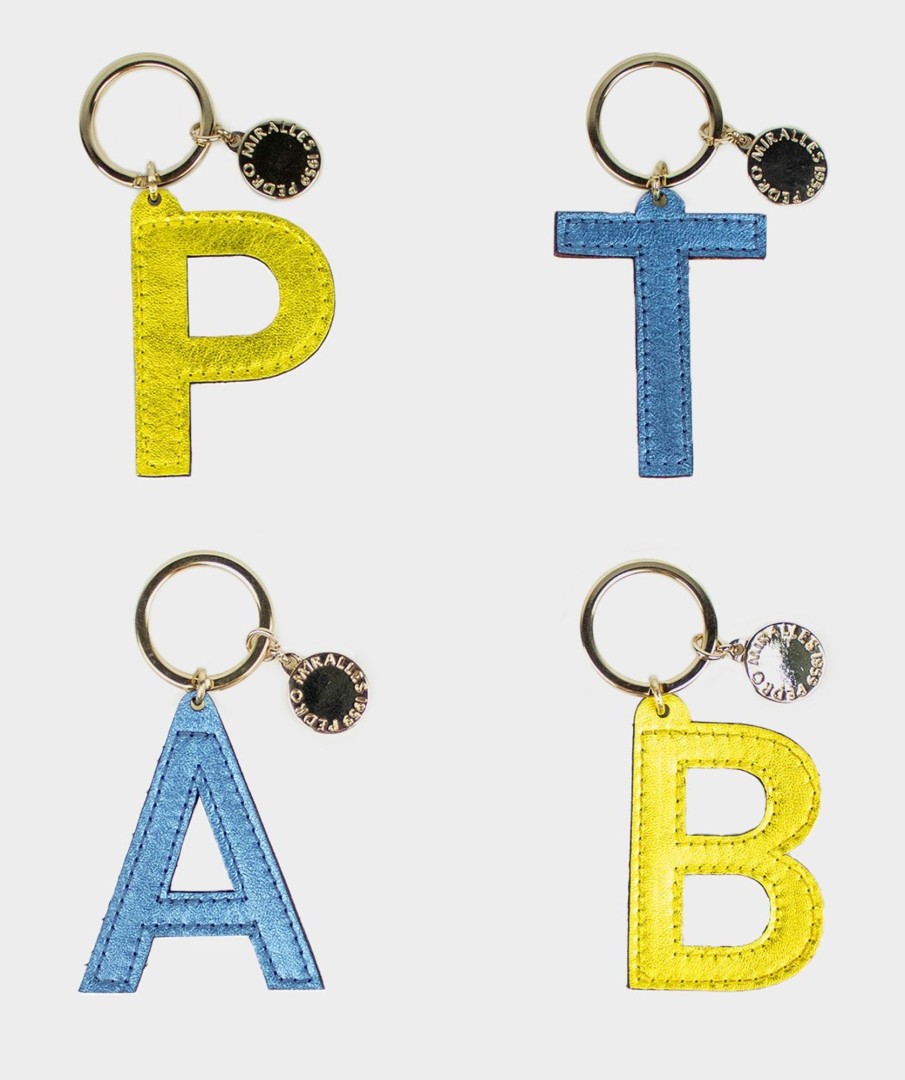 Accessories Pedro Miralles Gifts | Blue And Yellow Leather Initial Key Ring. Napa Metal Beryl